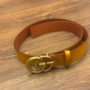 Yellow Leather Belt with Gold Buckle